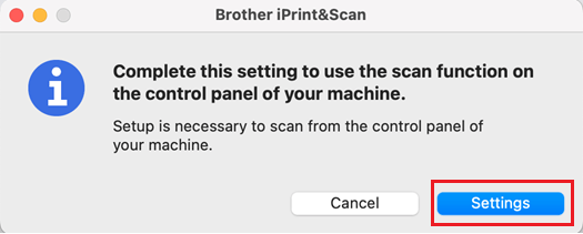 Settings Brother iPrint and Scan to enable scanning from the machine's panel