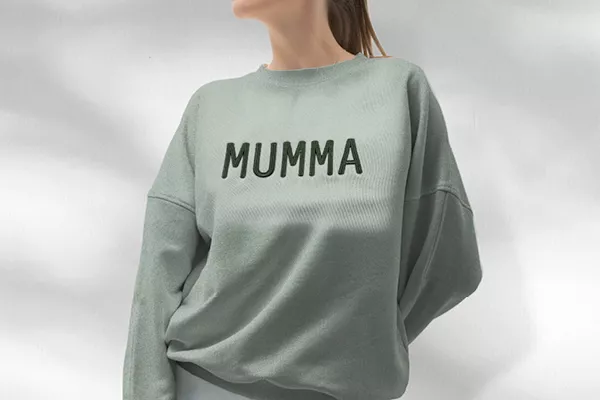 image of a sweat shirt using on trend puff fonts