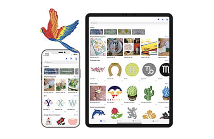 Image of the screen of the Brother Artspira App displayed on a mobile and smart device
