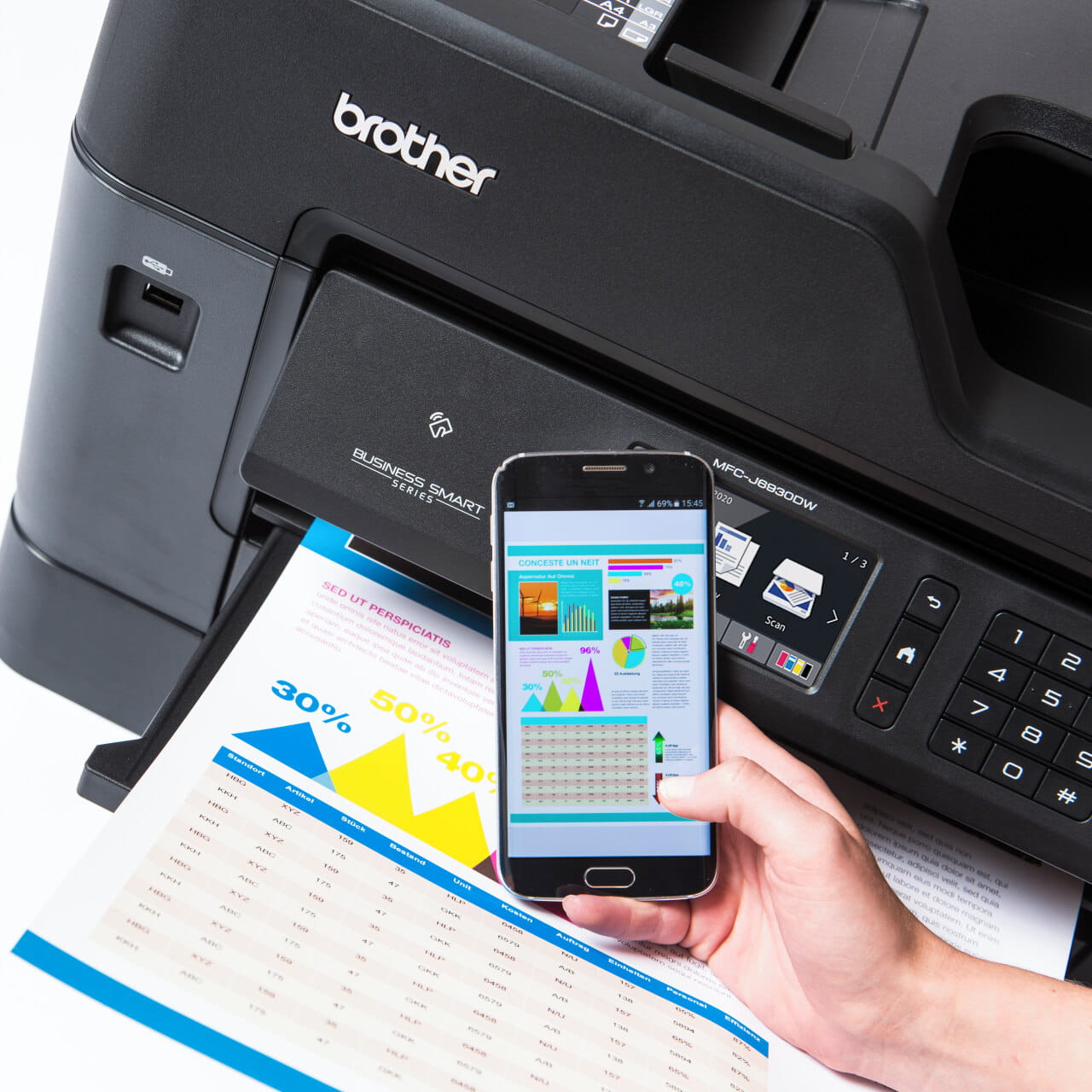Brother MFC-J6930DW printer printing a colour page