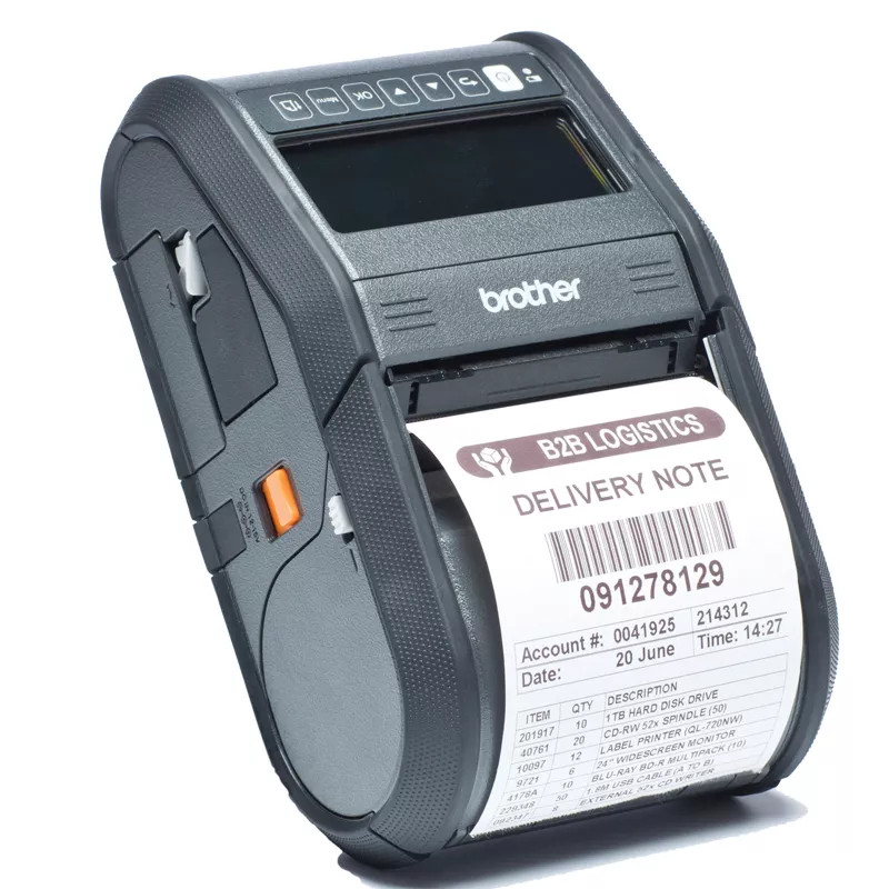 portable printer rj-3150 facing right with print output