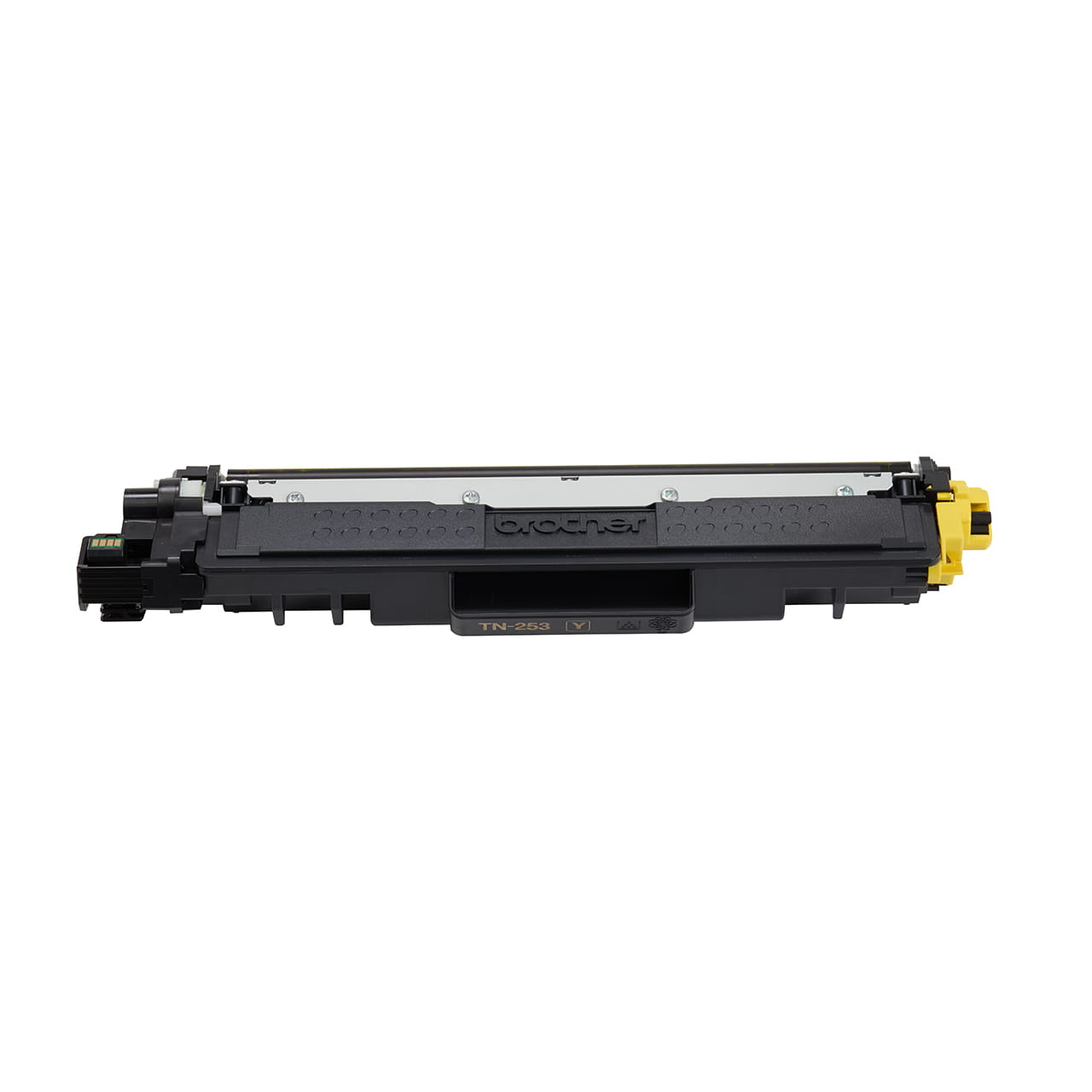 yellow standard yield toner cartridge tn253 out of carton facing forward.