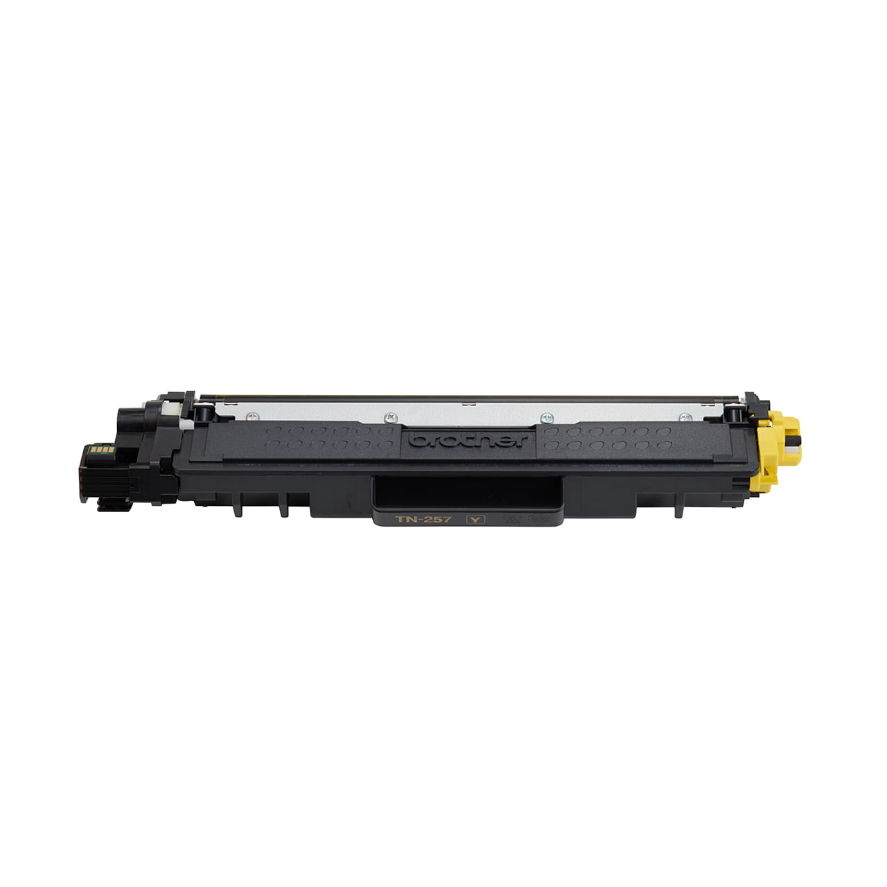 yellow high yield toner cartridge tn257 out of carton facing forward.
