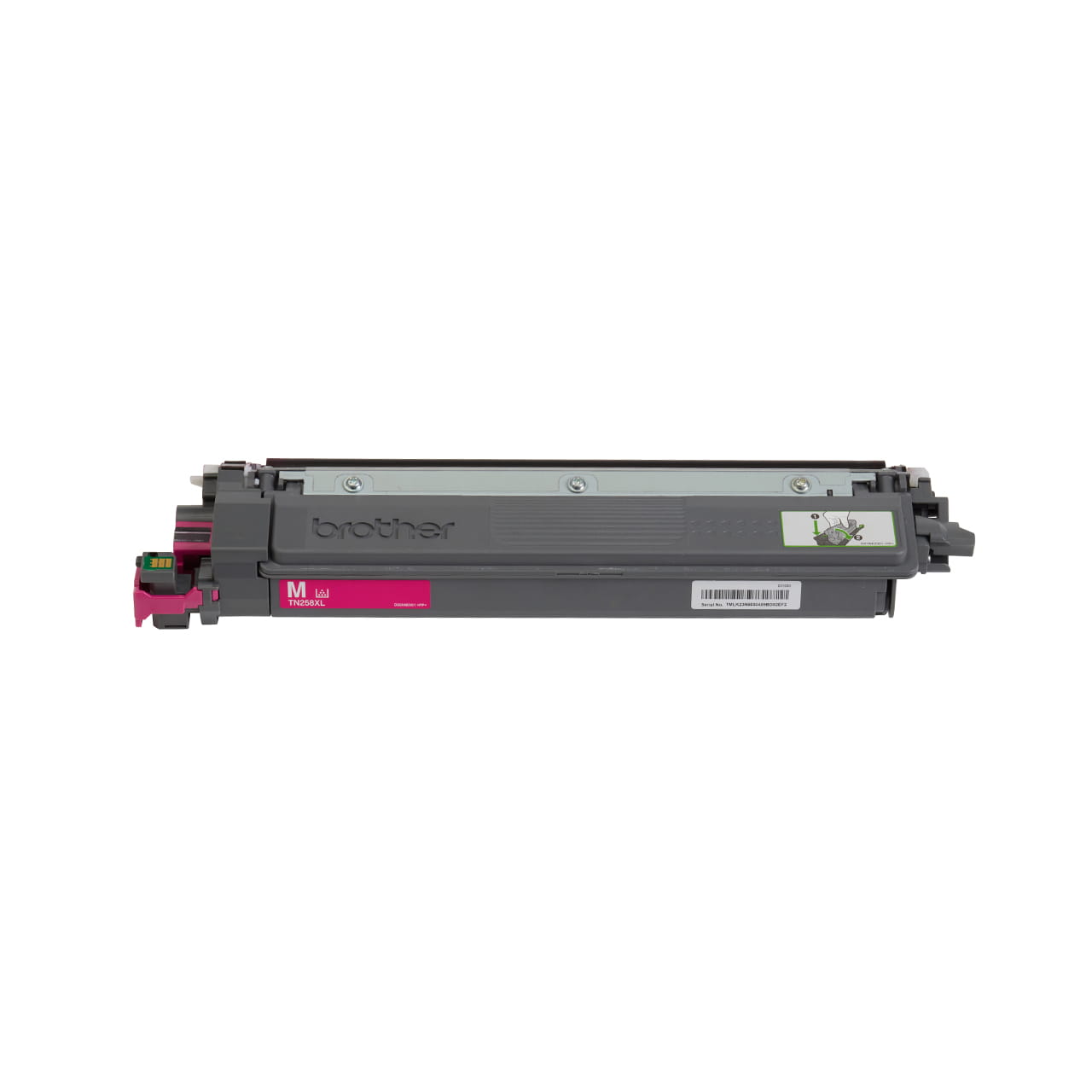 magenta high yield toner cartridge n258xl out of carton facing forward.