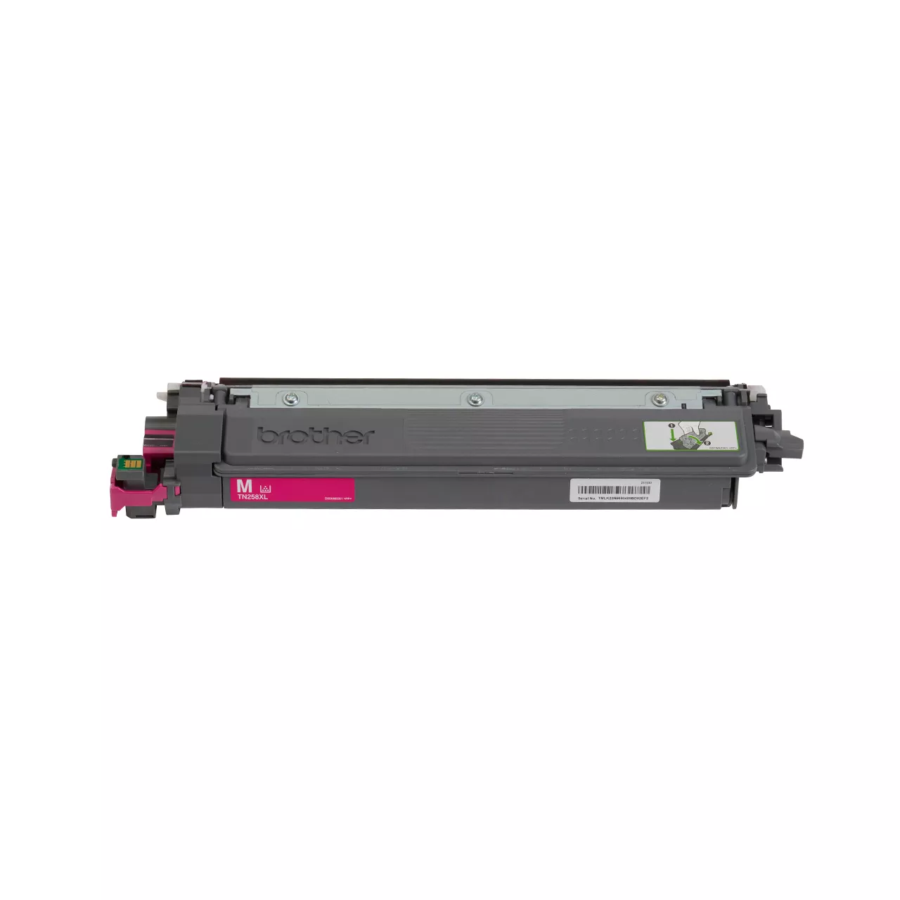 magenta high yield toner cartridge n258xl out of carton facing forward.