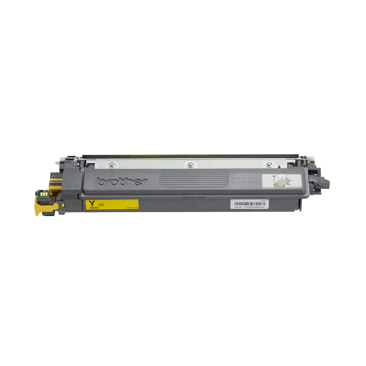 yellow super high yield toner cartridge tn259 out of carton facing forward.