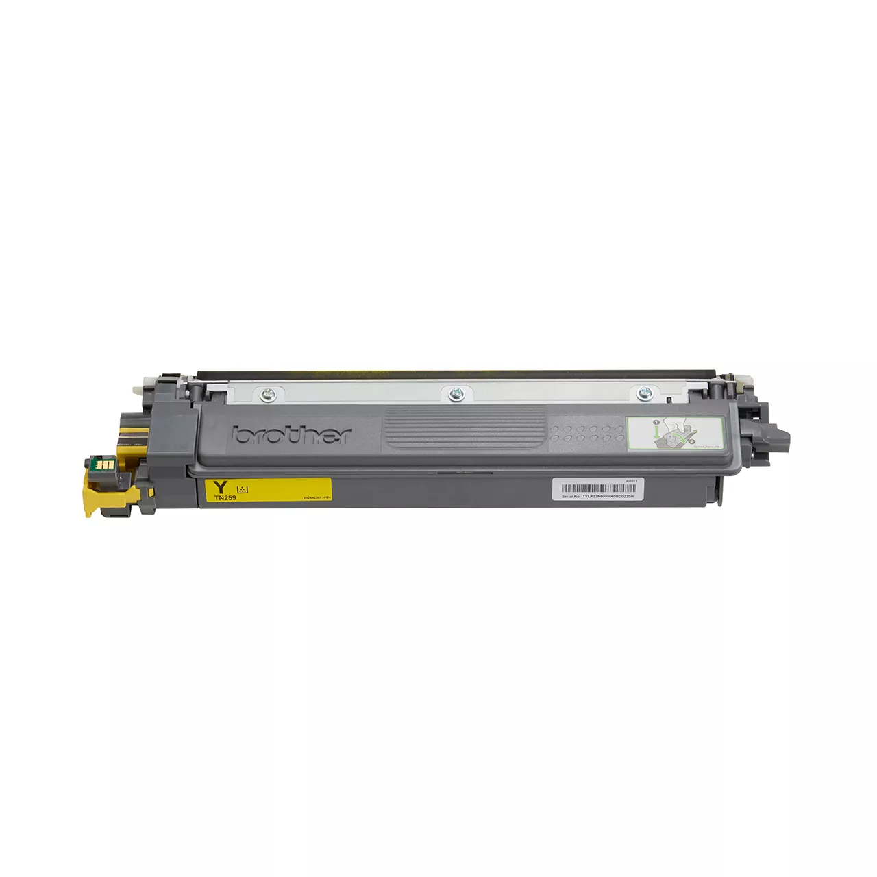 yellow super high yield toner cartridge tn259 out of carton facing forward.