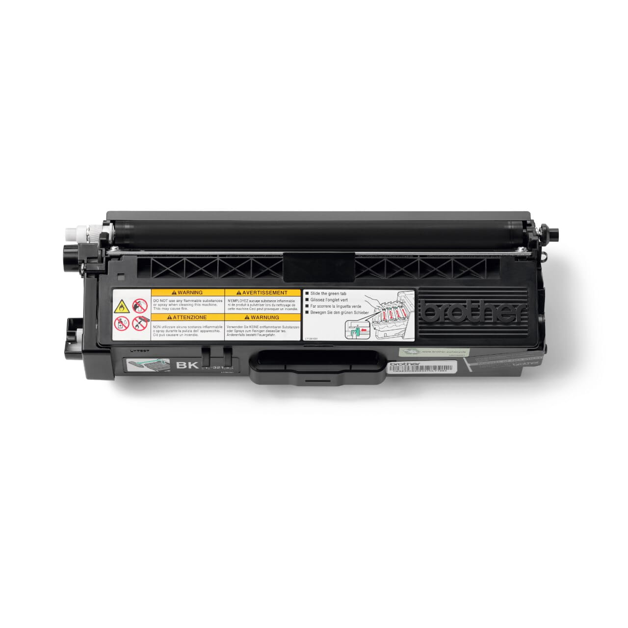 black toner cartridge TN341bk out of carton top view