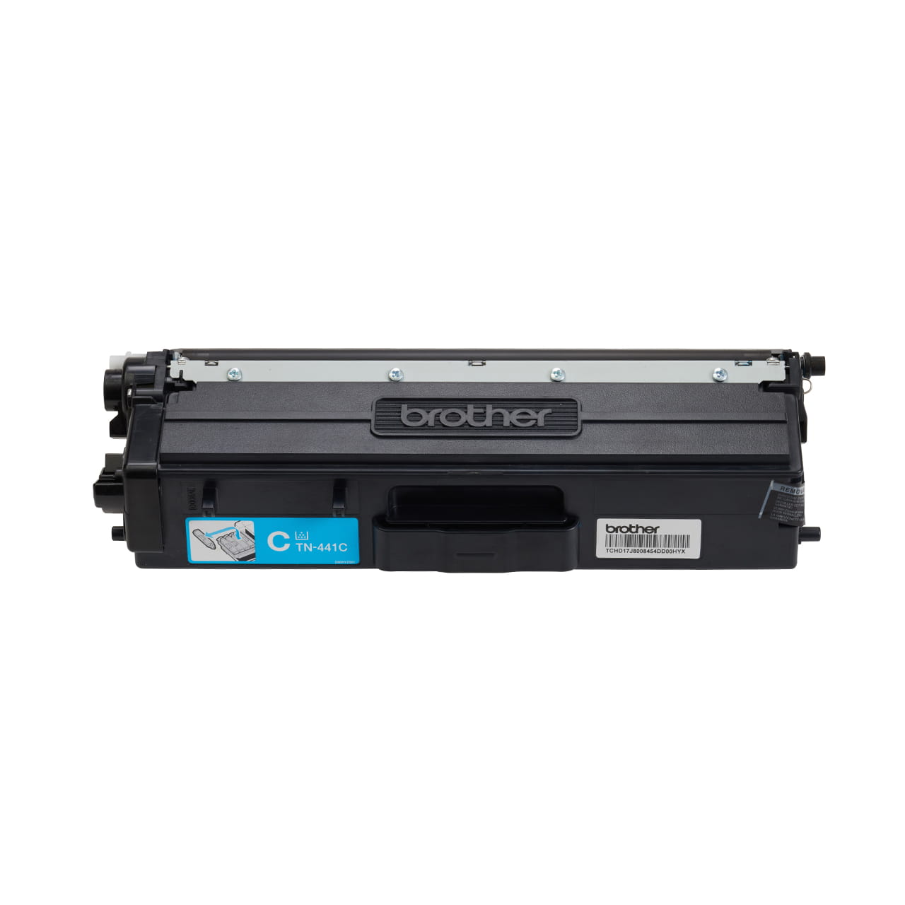cyan standard yield toner cartridge tn441 out of carton facing forward.
