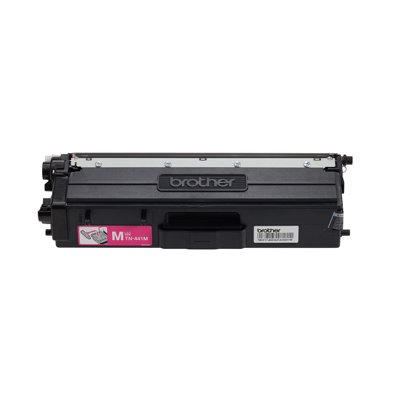 magenta standard yield toner cartridge tn441 out of carton facing forward.