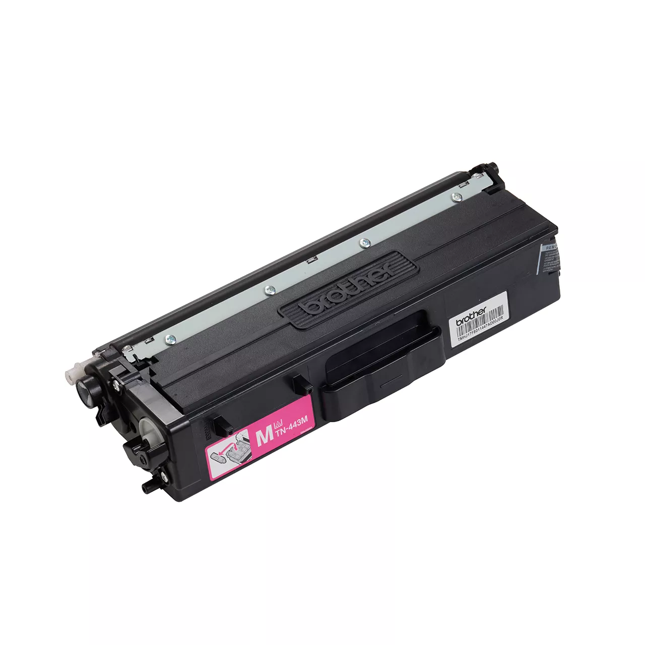 magenta high yield toner cartridge tn443 out of carton facing right.