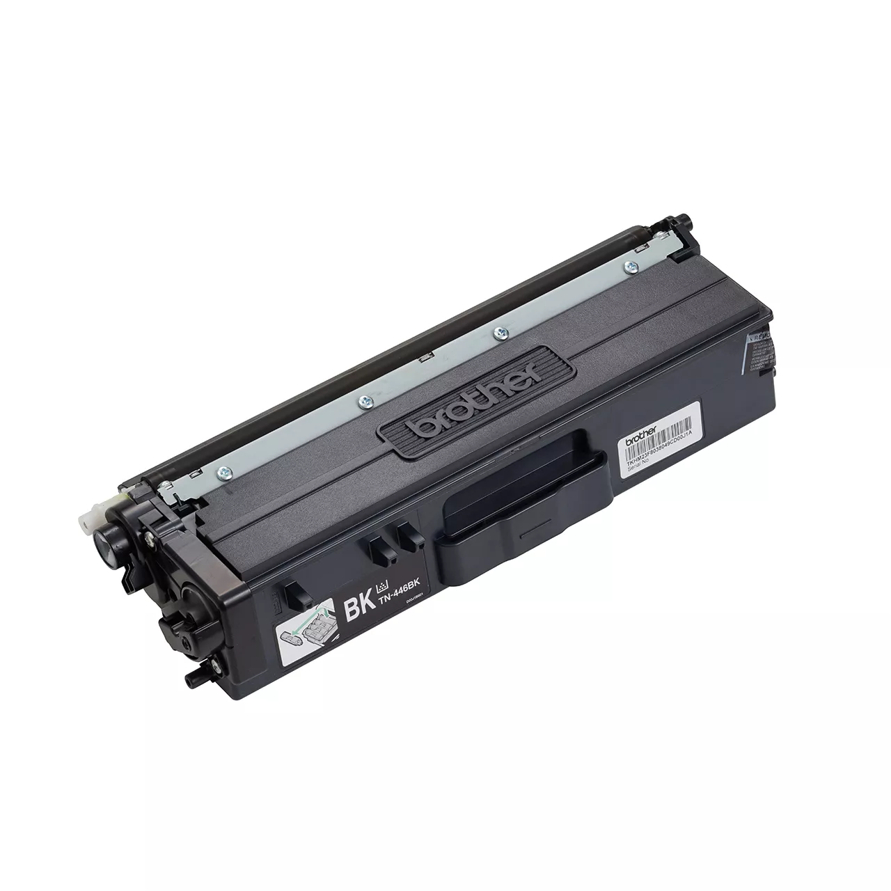 black super high yield toner cartridge tn446 out of carton facing right.