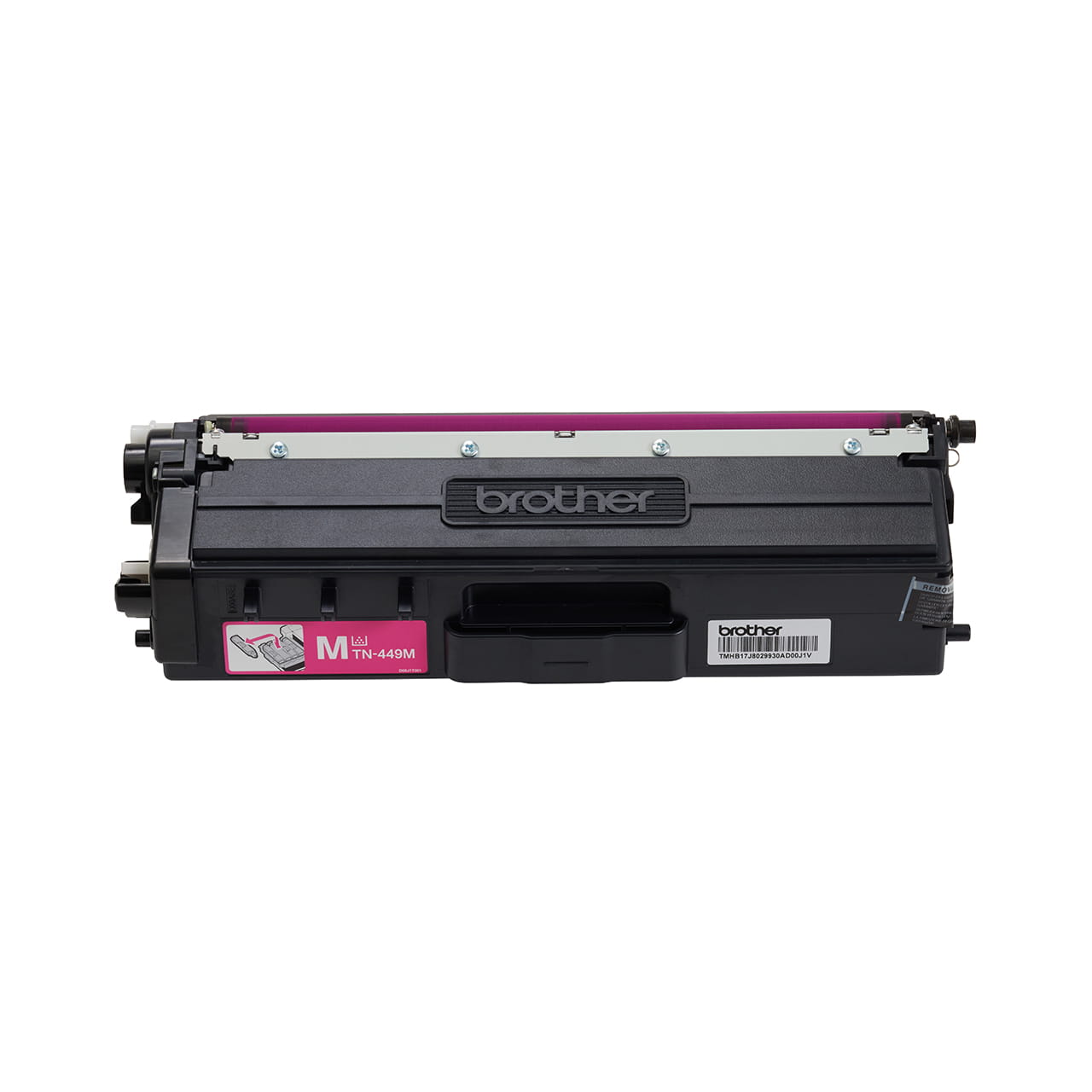 magenta ultra high yield toner cartridge tn449 out of carton facing forward.