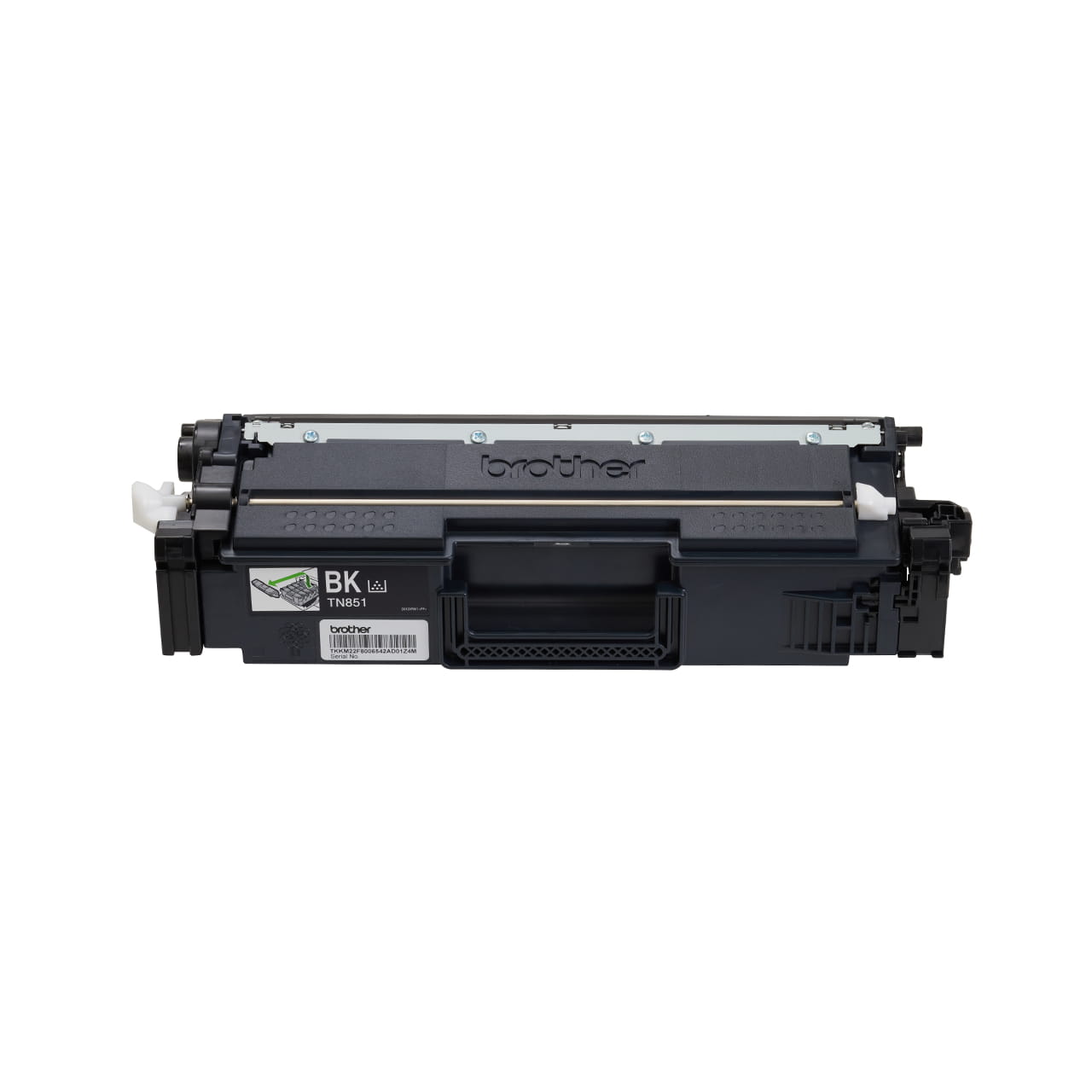 black standard yield toner cartridge tn851 out of carton facing forward.
