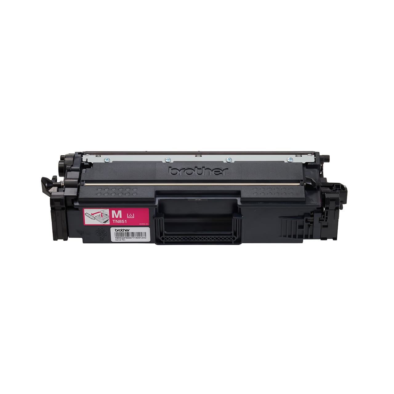 magenta standard yield toner cartridge tn851 out of carton facing forward.