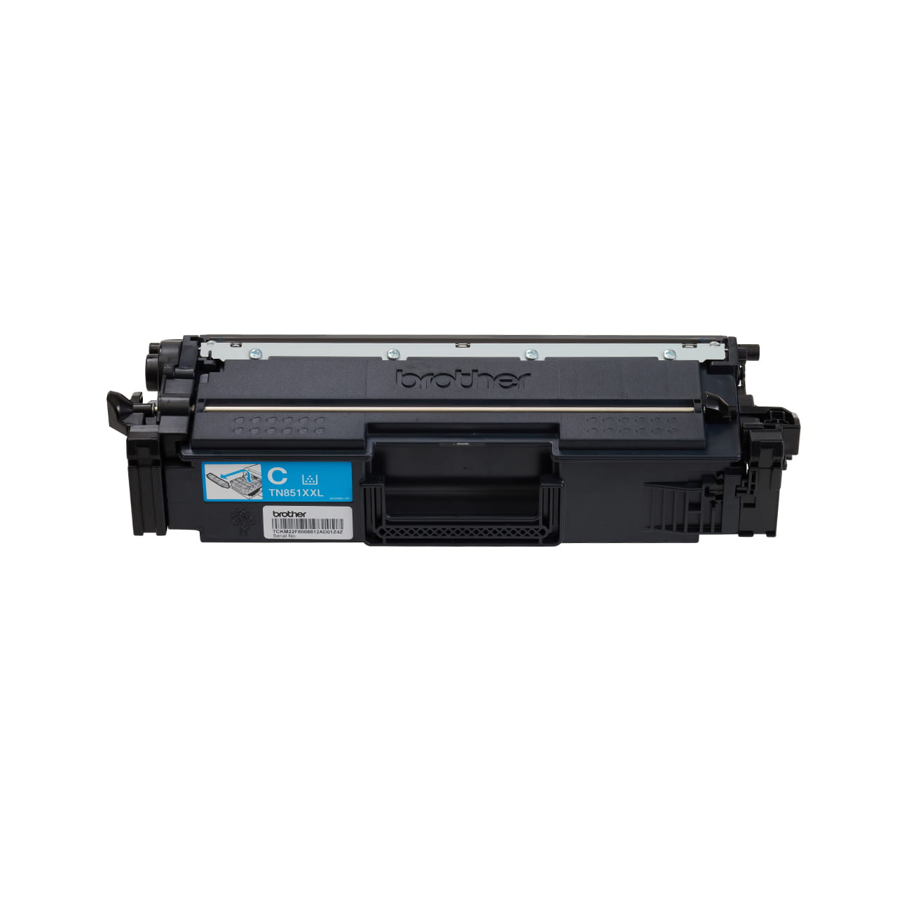 cyan super high yield toner cartridge tn851xxl out of carton facing forward.
