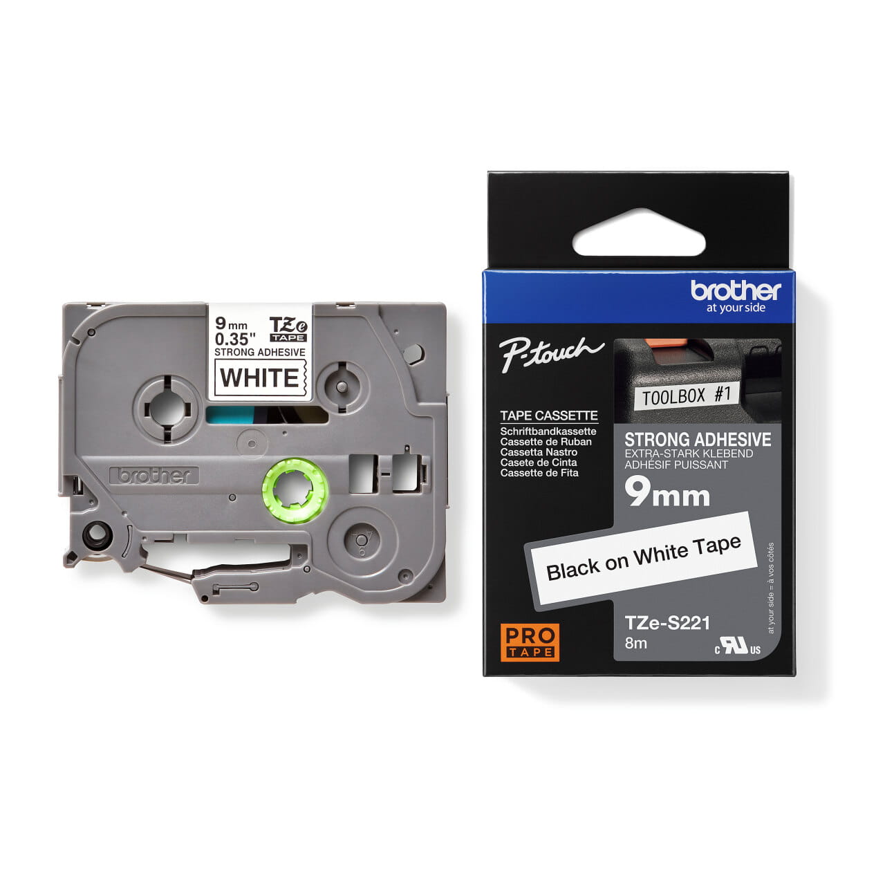 TZe-S221 Strong Adhesive Tape (9mm Black on White) | Brother Australia