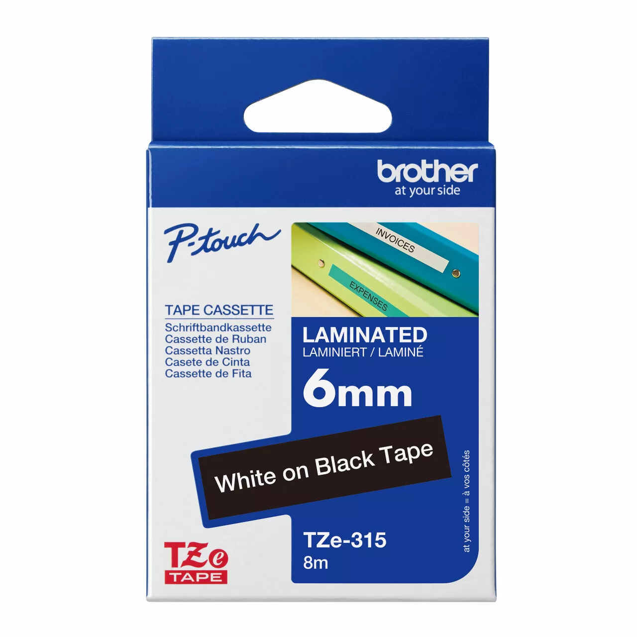 Genuine Brother TZe-315 Labelling Tape Cassette – White on Black, 6mm x 8m, Laminated