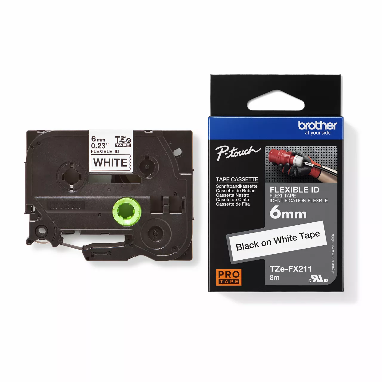 Brother Genuine TZe-FX Flexible-ID labelling tape - Black on white 6mm