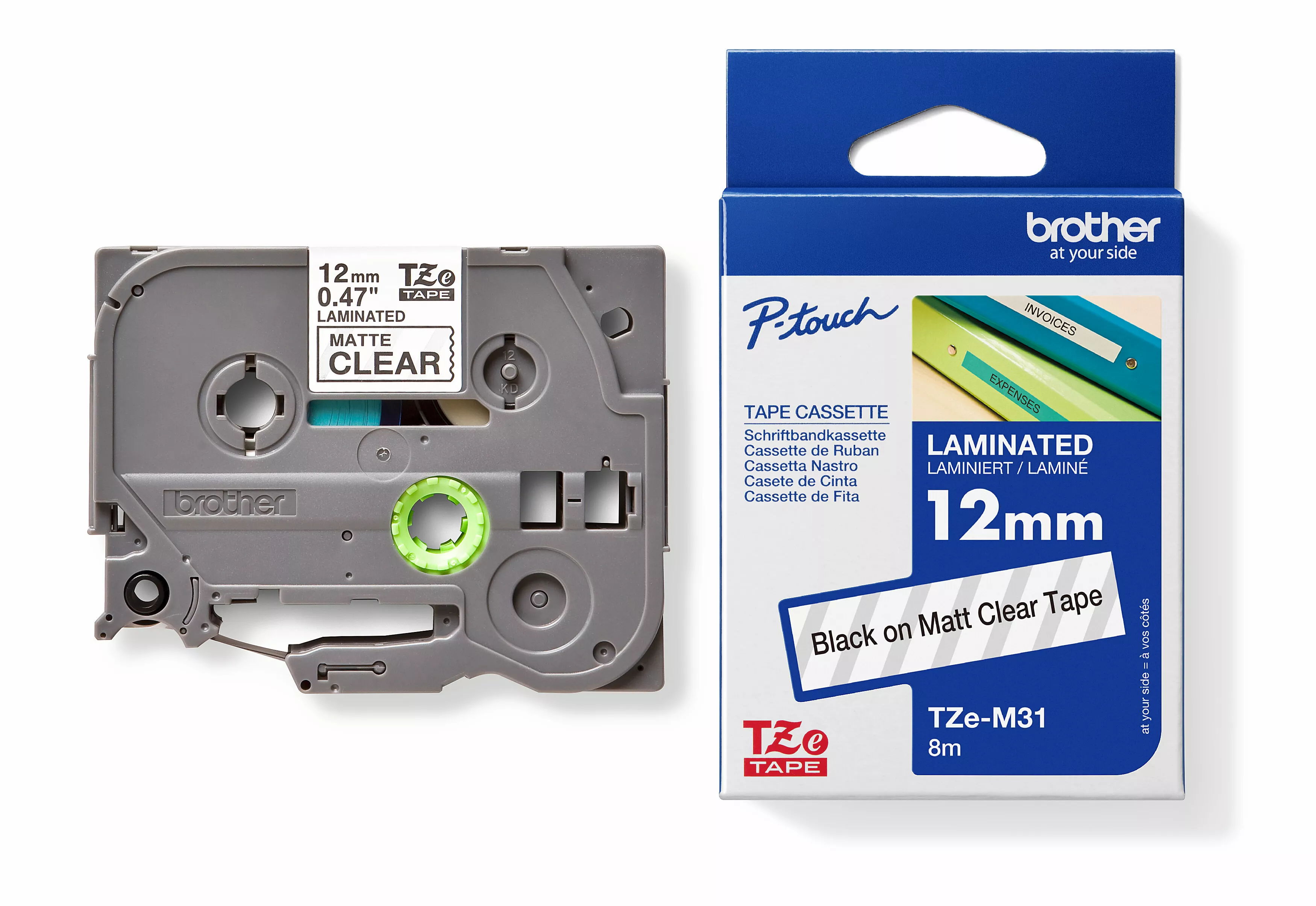 Brother Genuine TZe-M31 Laminated Tape - Black on Matte Clear