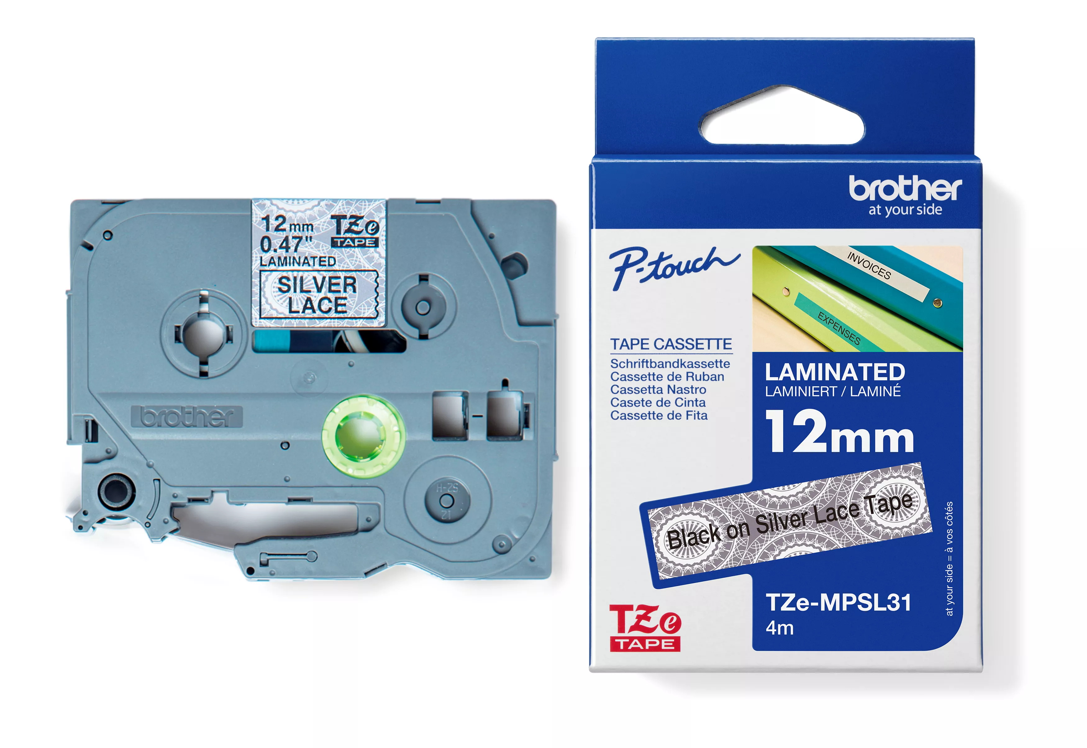 Brother Genuine TZe-MPSL31 - Cassette next to Carton