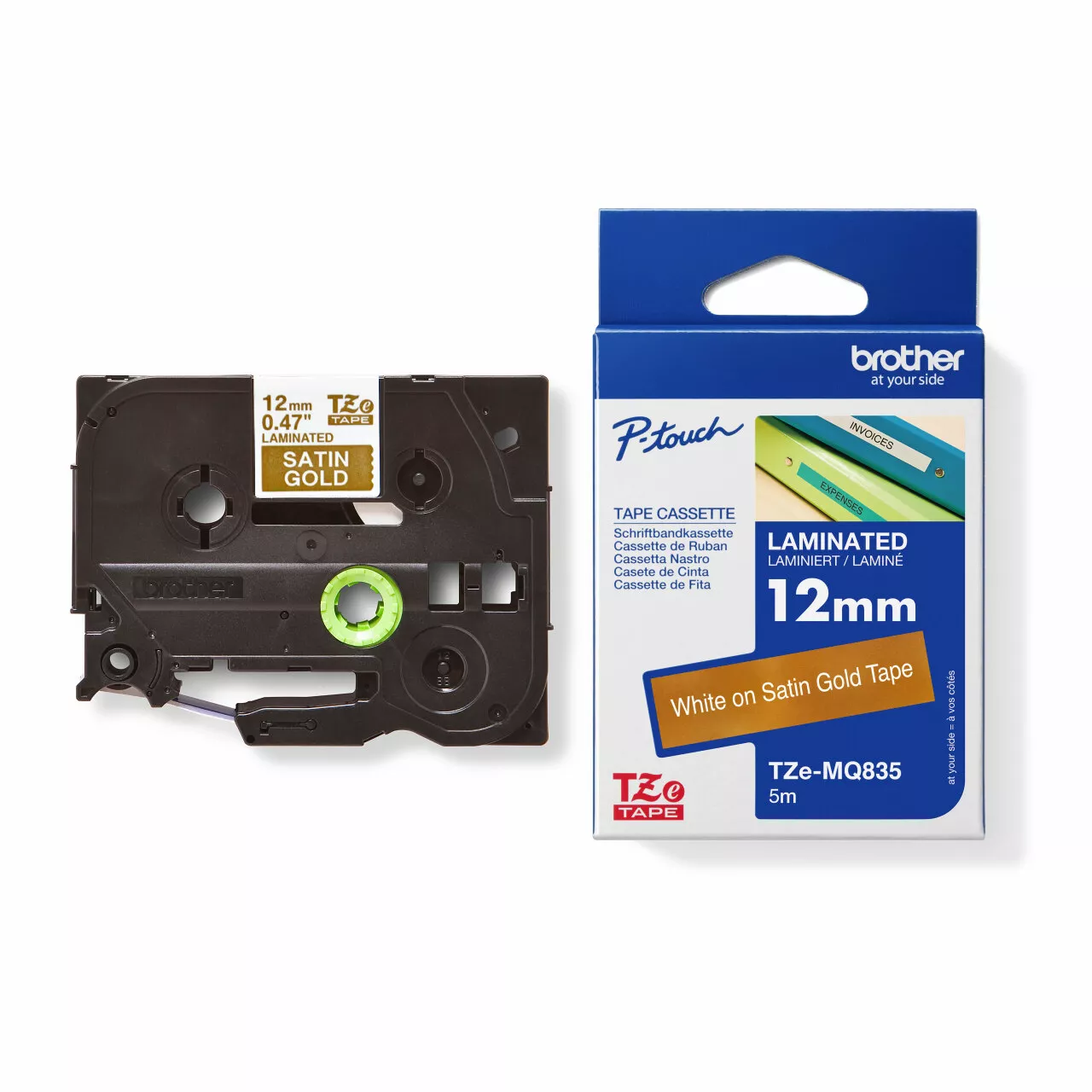 Brother Genuine TZe-MQ835 - Cassette next to carton