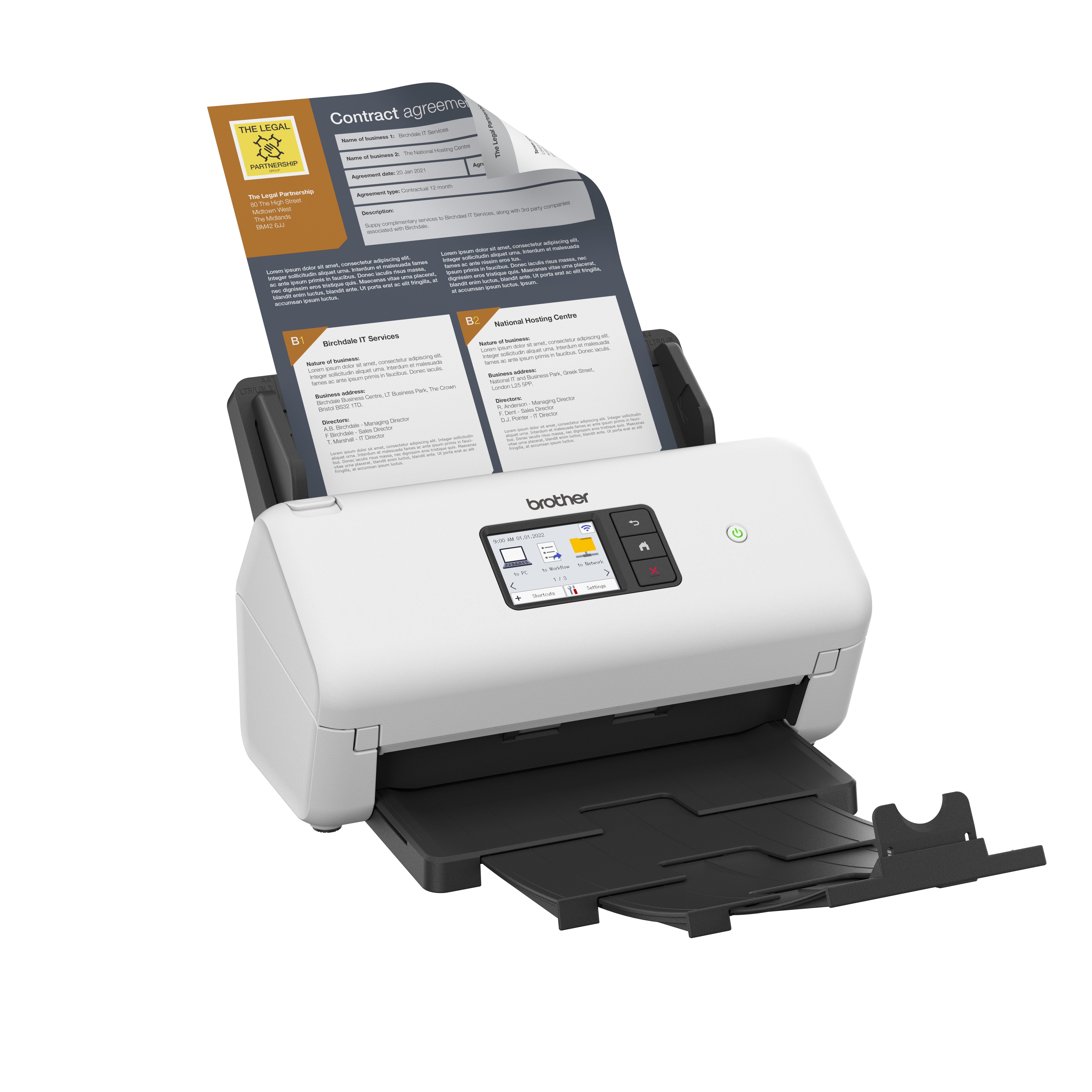 Brother ADS-3350W Scanner Right Side View Open with Output