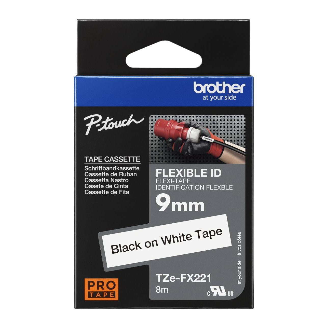 TZe-FX221 Flexible ID Tape (9mm Black on White) | Brother Australia