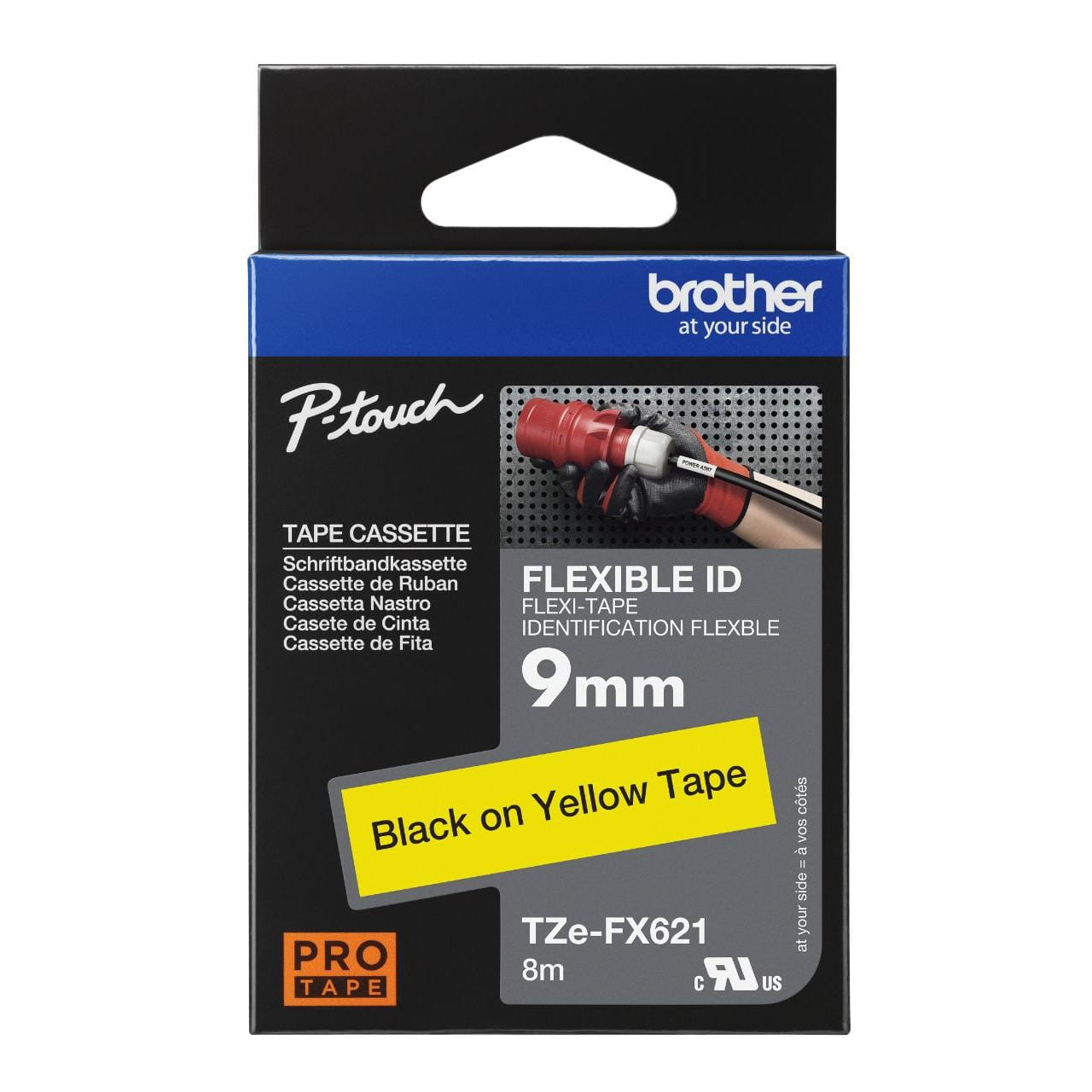 TZe-FX621 Flexible ID Tape (9mm Black on Yellow) | Brother Australia