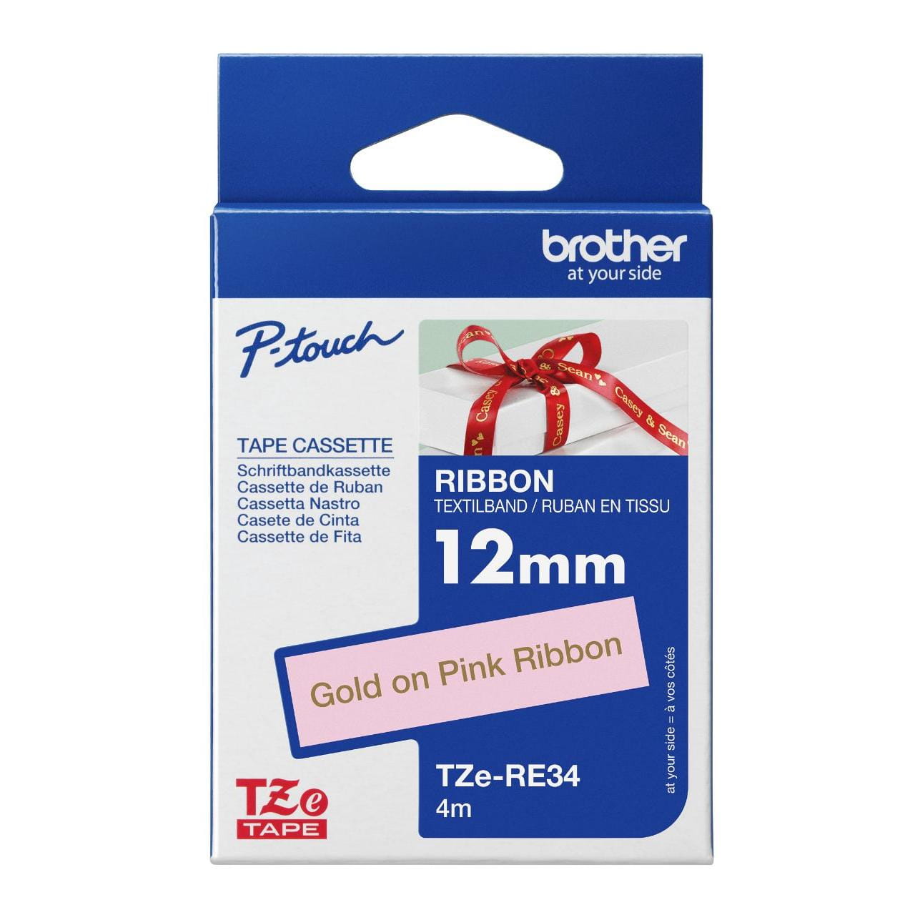 TZe-RE34 Ribbon Tape (12mm Gold on Pink) | Brother Australia