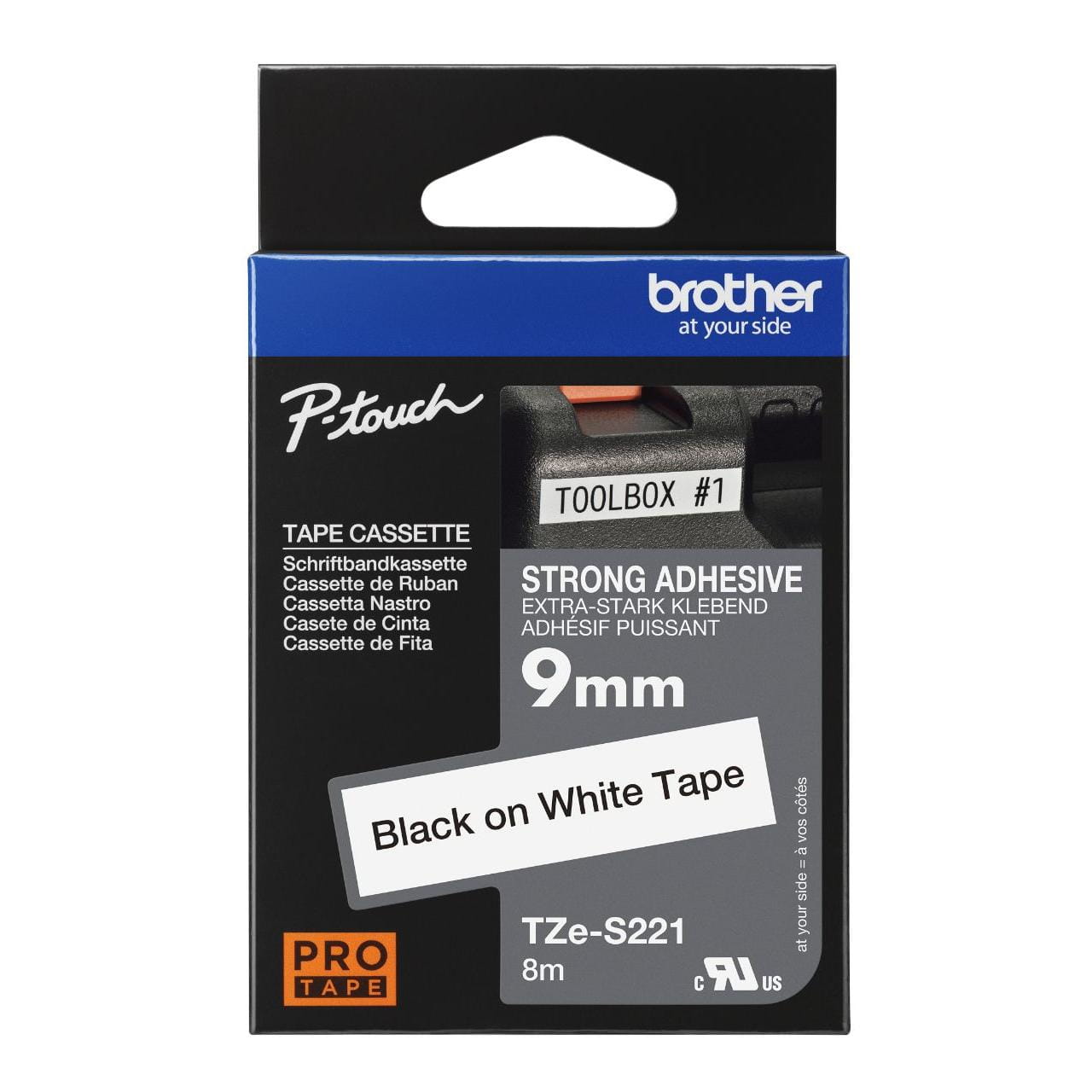 TZe-S221 Strong Adhesive Tape (9mm Black on White) | Brother Australia