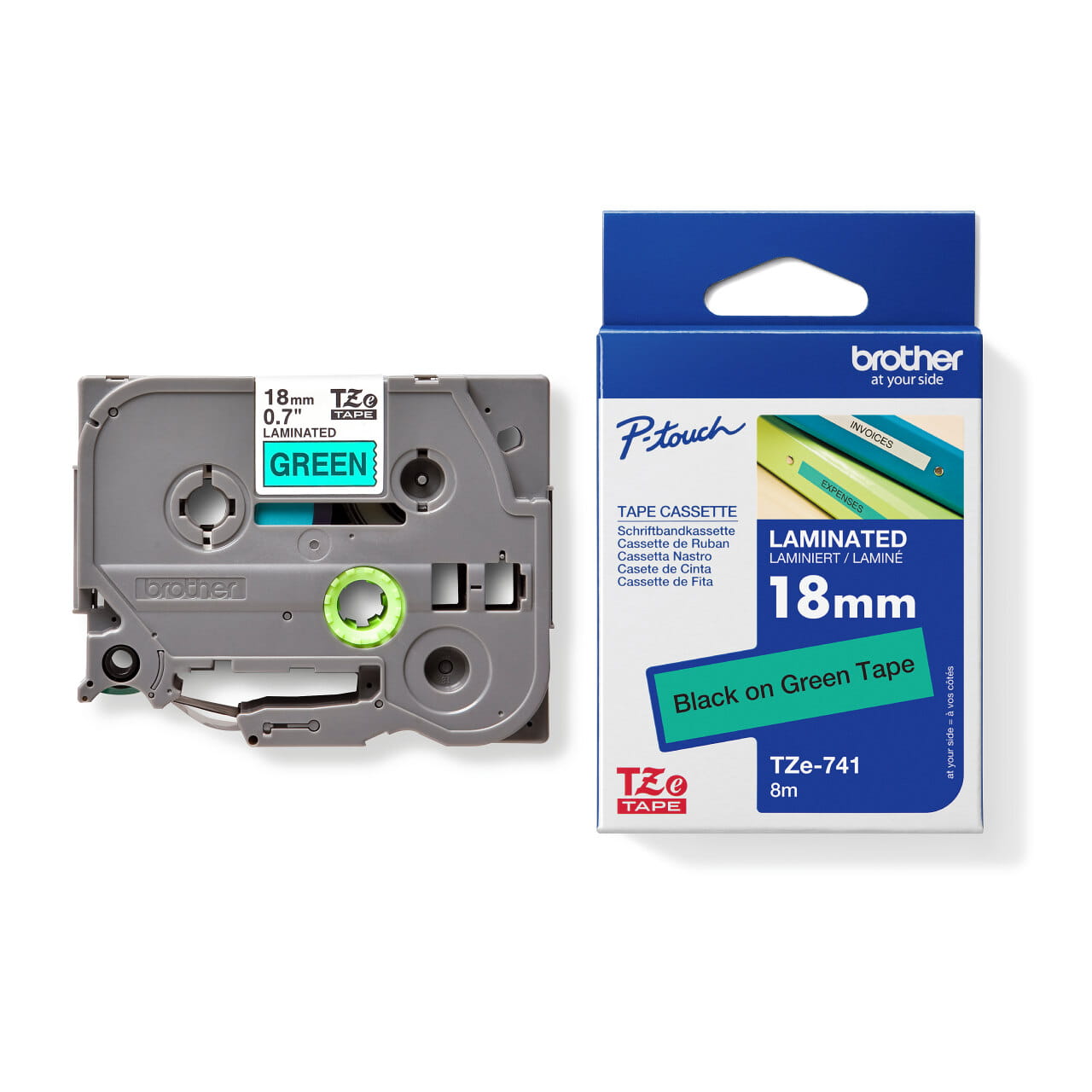 TZe-741 Cassette next to carton