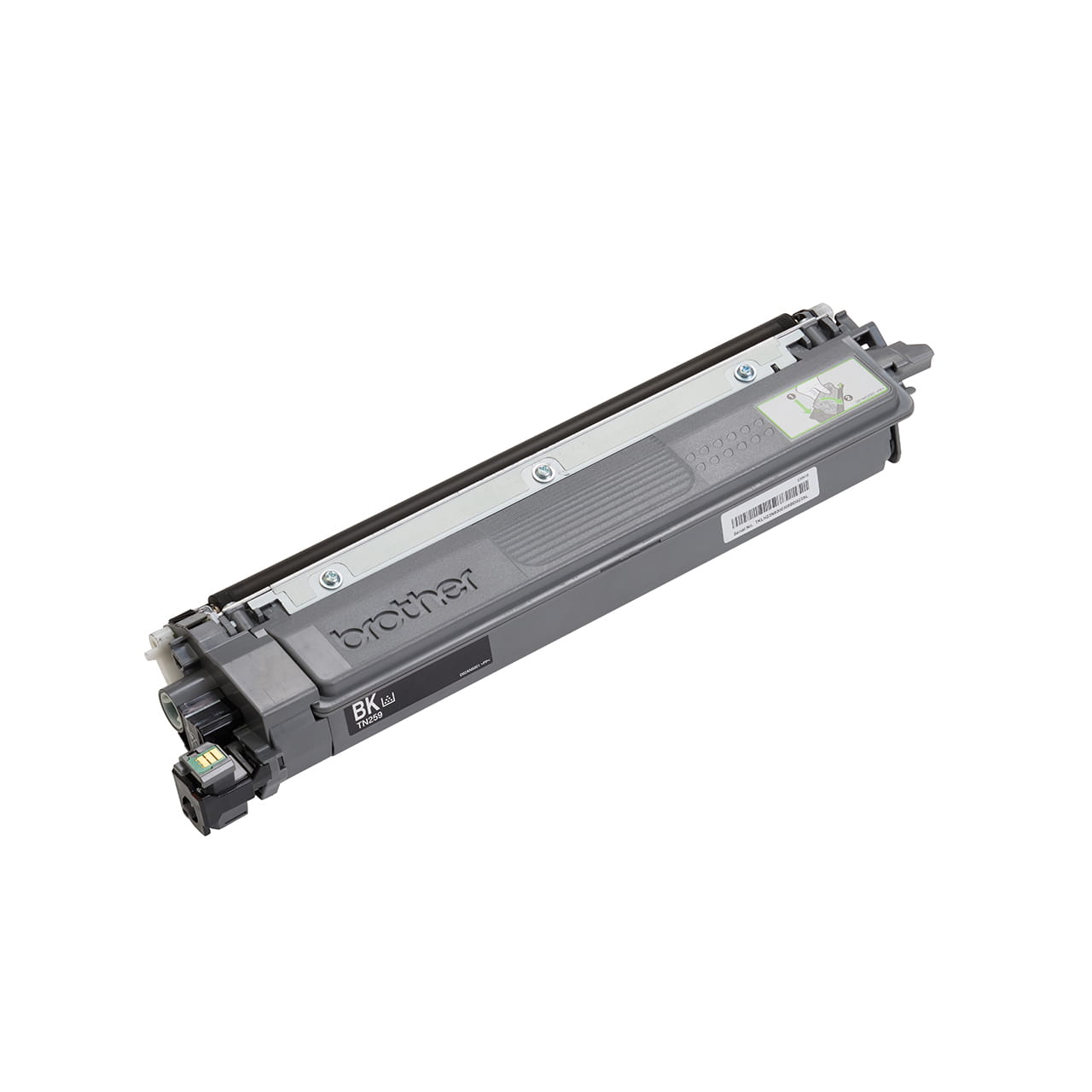 black super high yield toner cartridge tn259 out of carton facing right.