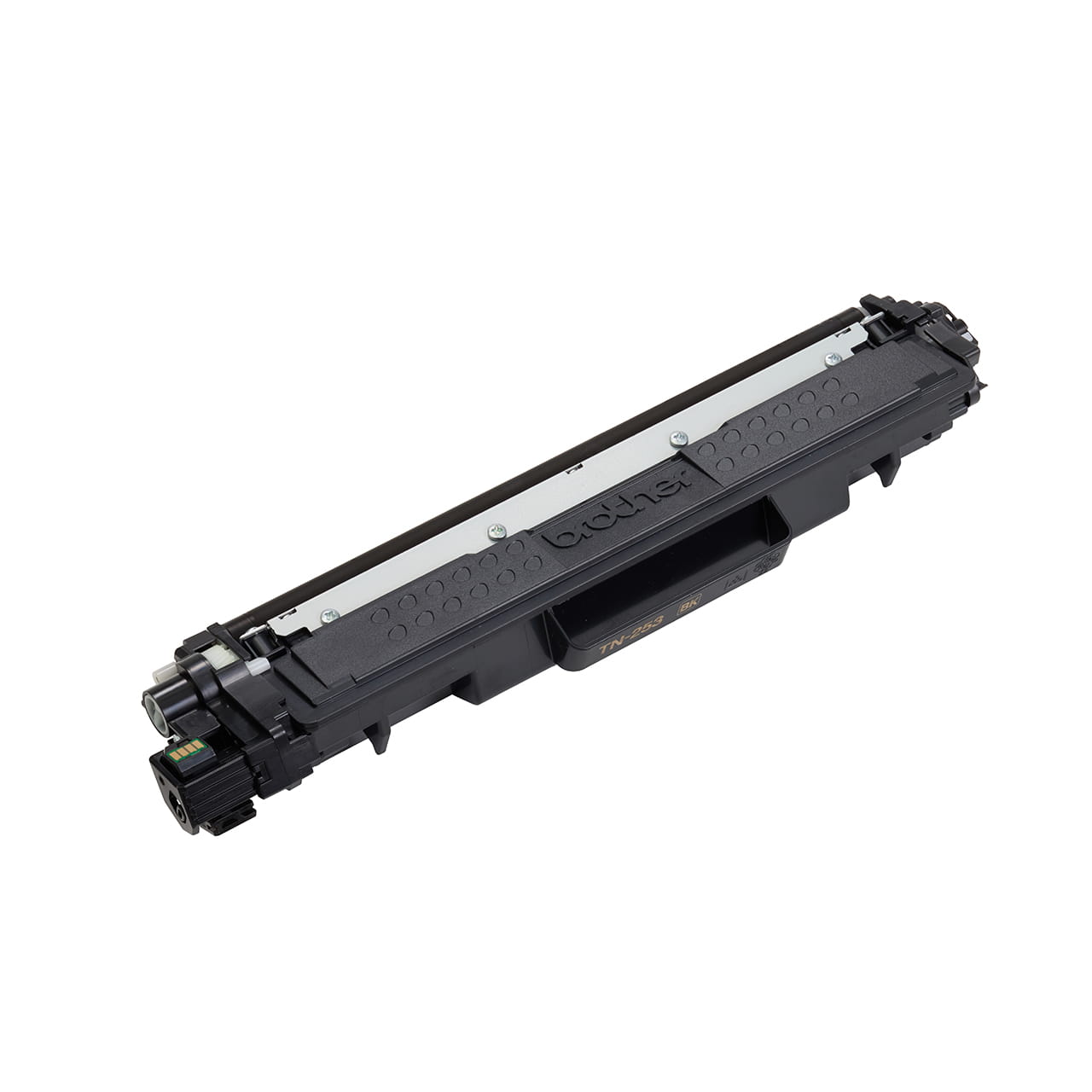 black toner cartridge tn253 out of carton facing right.