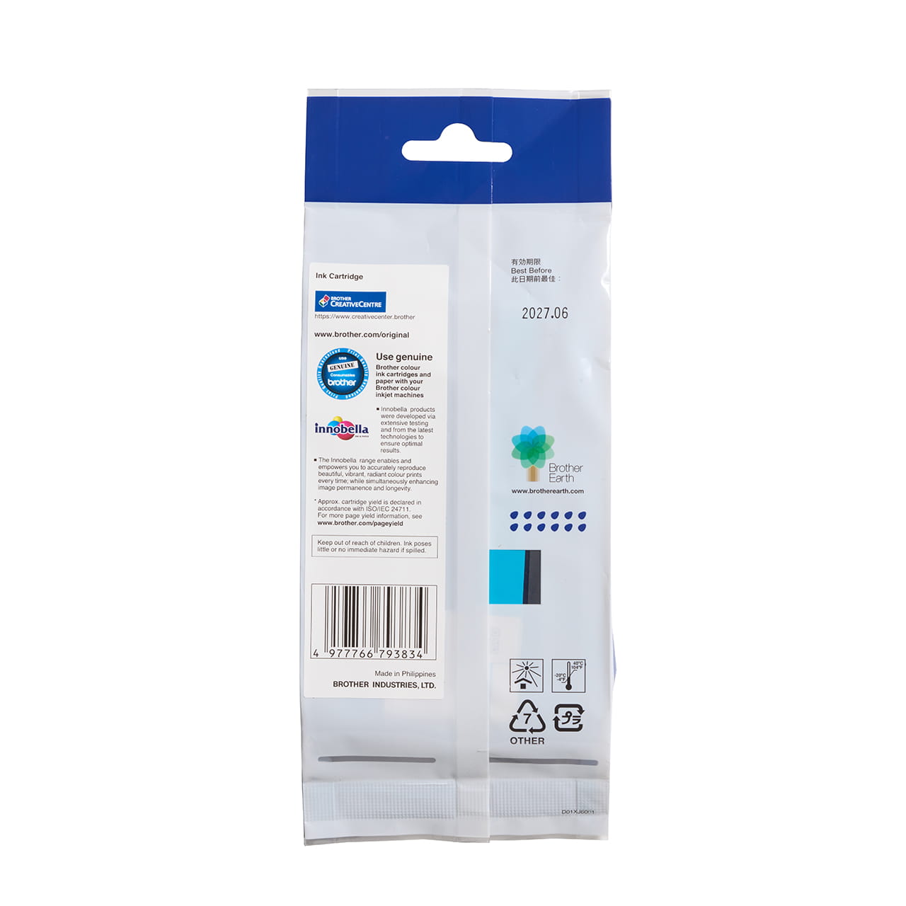 Cyan high yield ink cartridge LC3337C package facing back