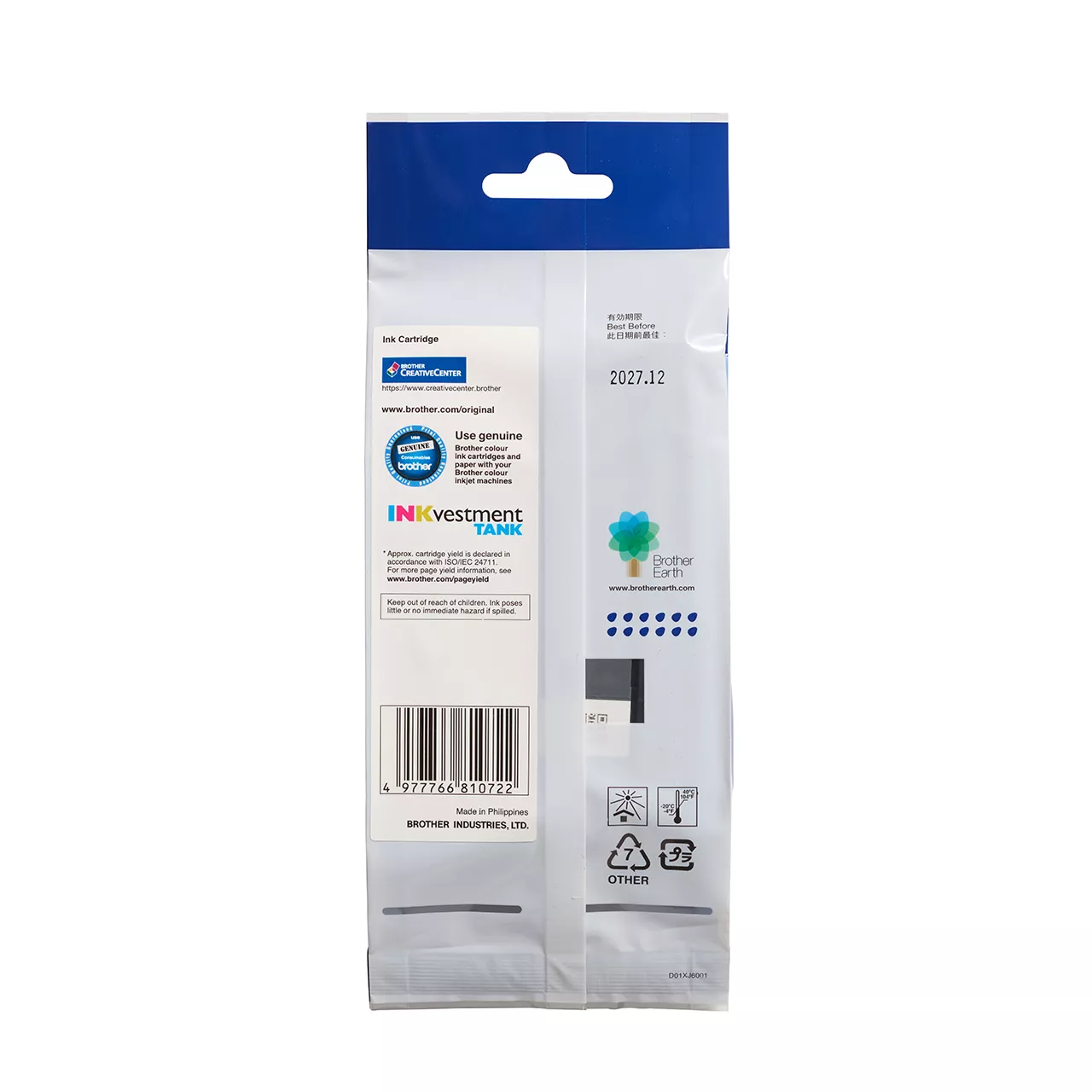 Black standard yield LC434BK ink cartridge packaging facing back