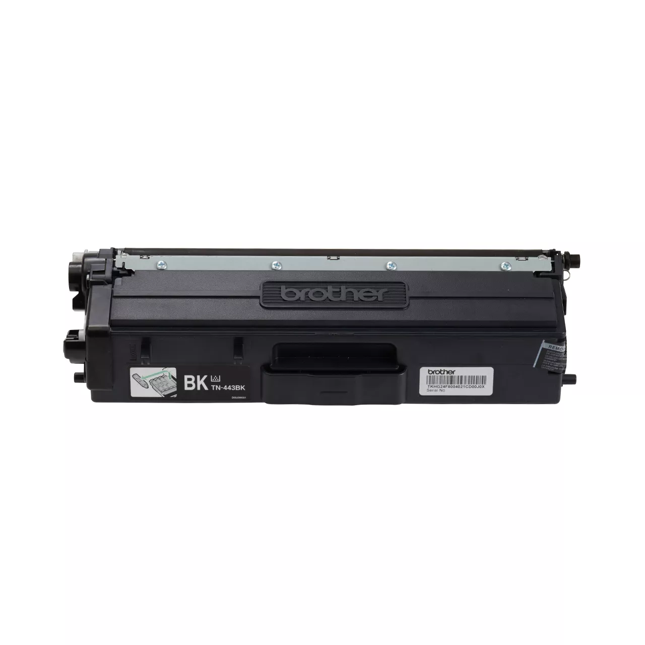 black high yield toner cartridge tn443 out of carton facing forward.