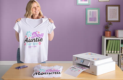 Image of a lady holding a T-Shirt printed on the Sublimation SP1 printer