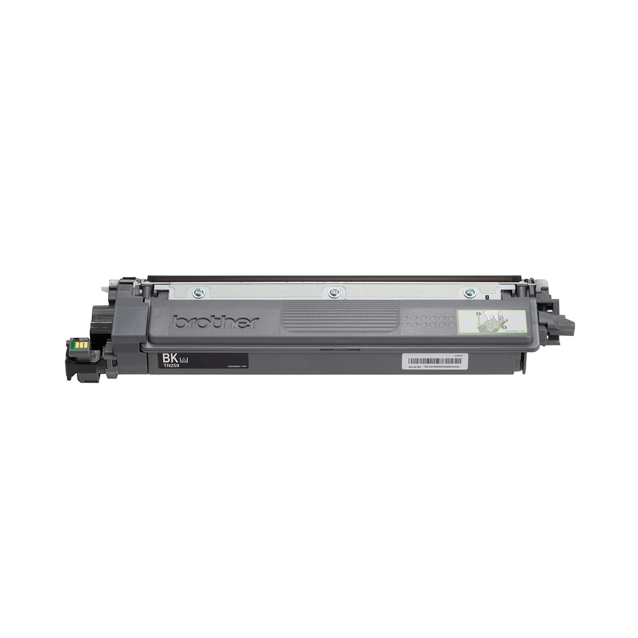 black super high yield toner cartridge tn259 out of carton facing forward.