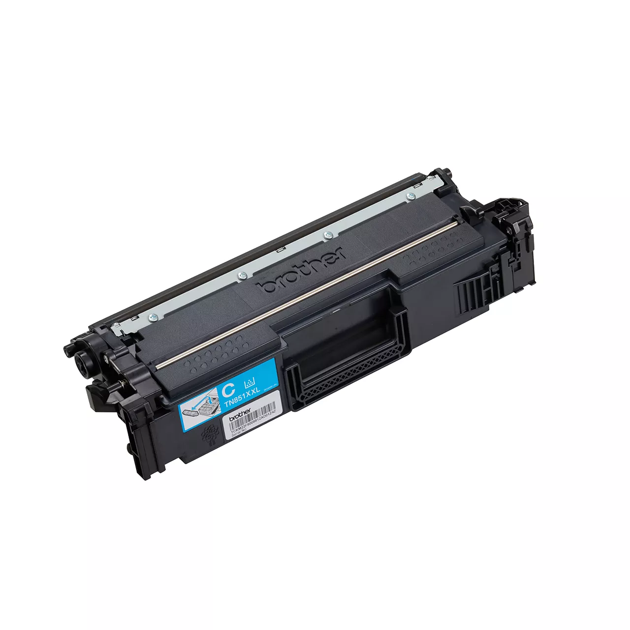 cyan super high yield toner cartridge tn851xxl out of carton facing right.