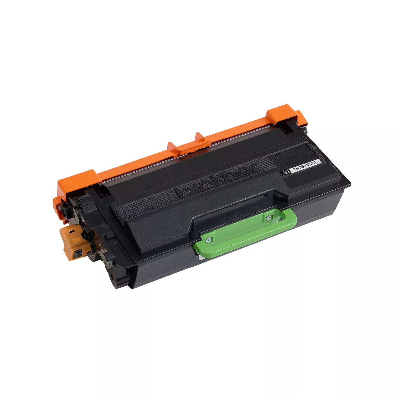black super high yield toner cartridge tn3605xxl out of carton facing right.