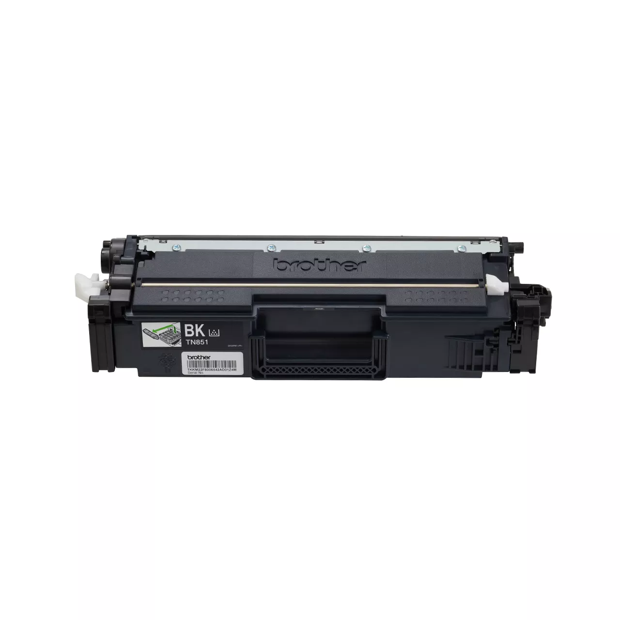 black standard yield toner cartridge tn851 out of carton facing forward.