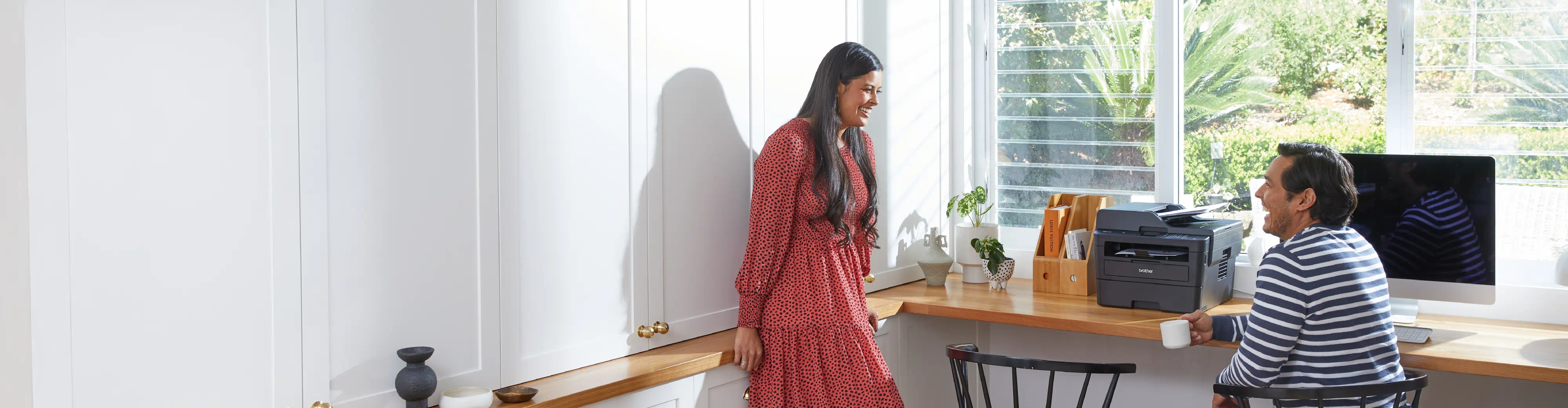 Employees in a brightly lit office