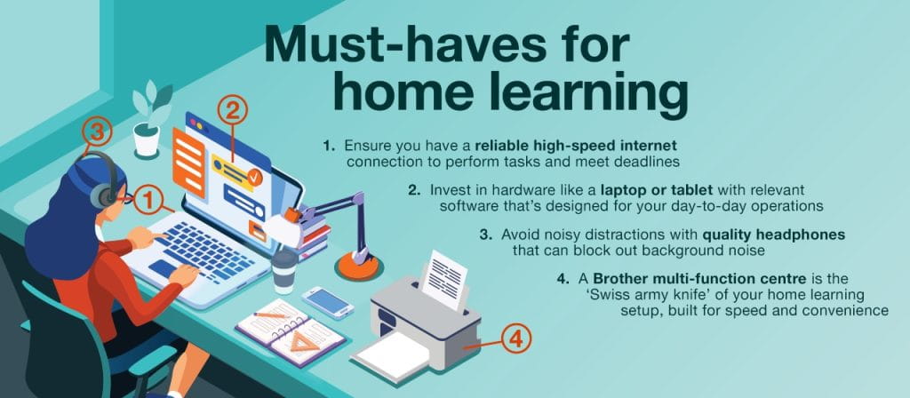 Infographic explaining the must-haves for home learning