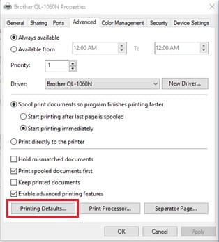 brother label printer properties 2