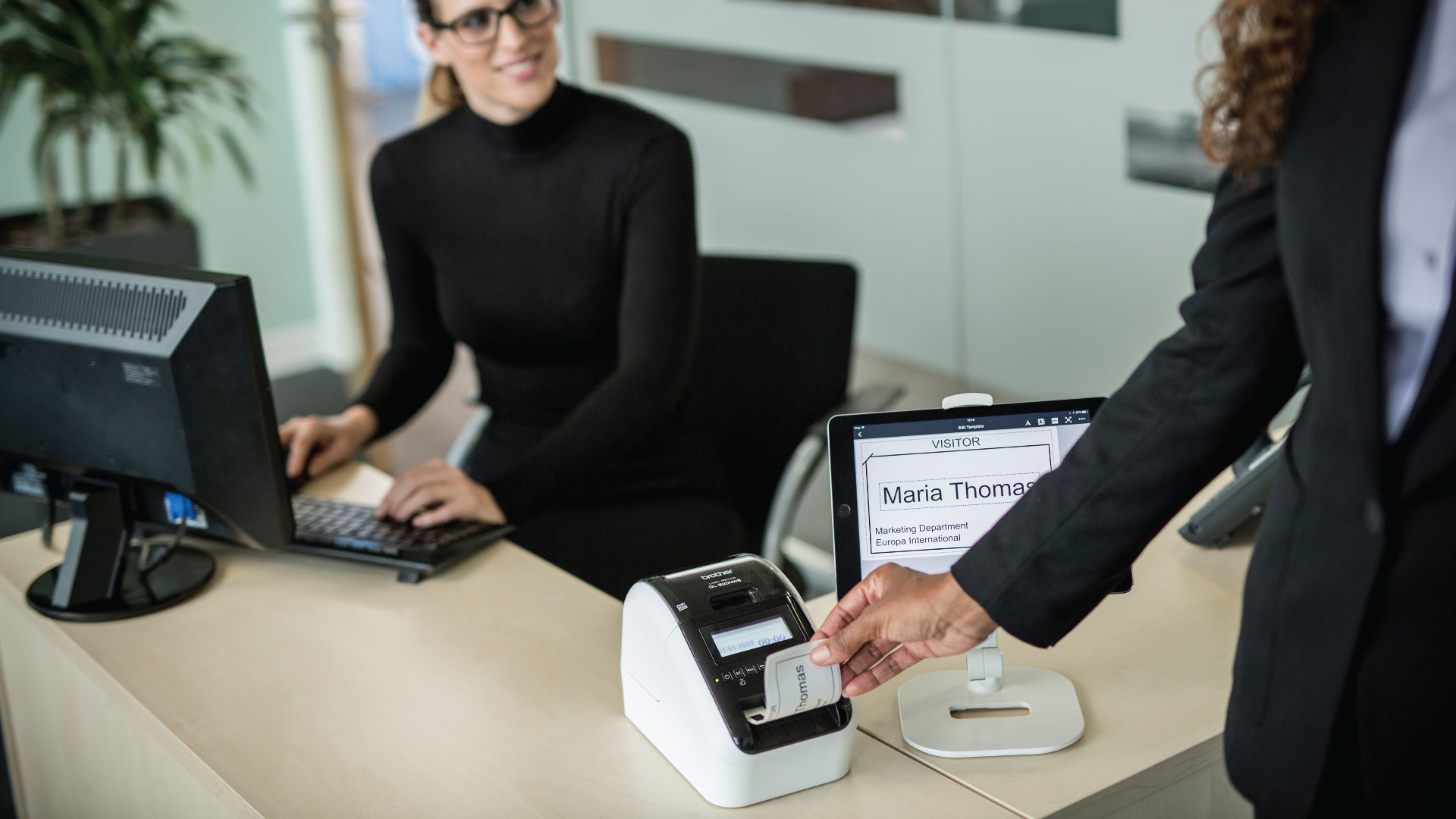 visitor management with ql-820nwb label printer