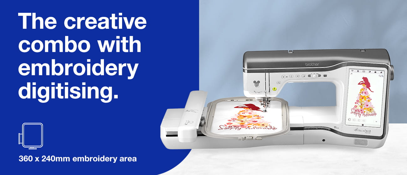 Brother Stellaire2 Innov-is XJ2 Sewing, Quilting and Embroidery machine with callout copy The create combo with embroidery digitising