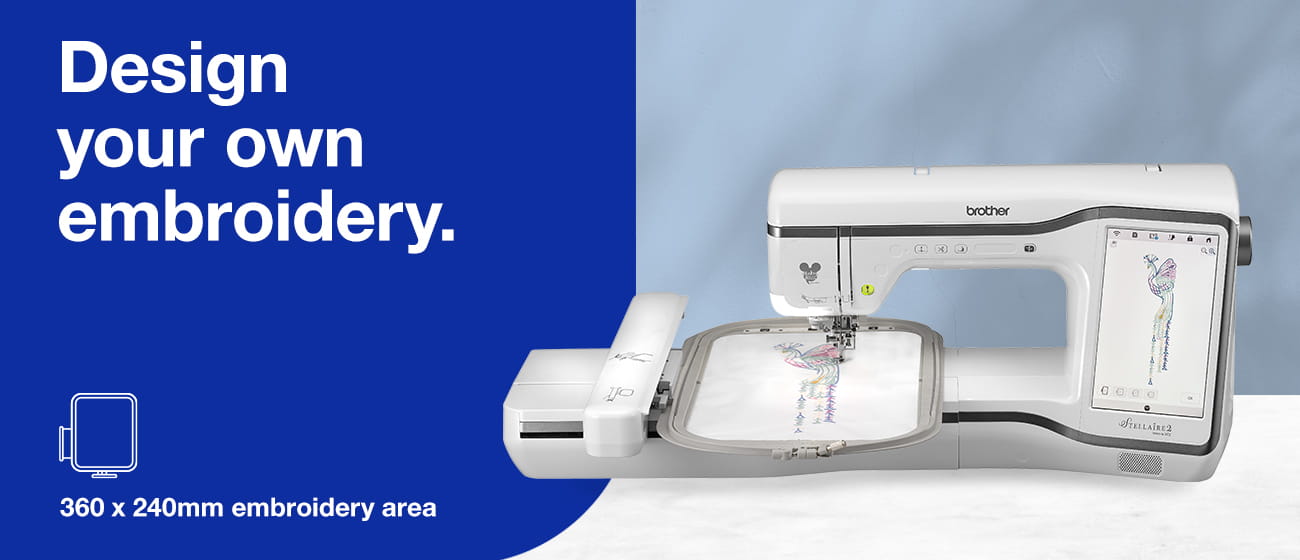 Image of Brother Stellaire2 Innov-is XE2 Embroidery machine with call out copy Design your own embroidery
